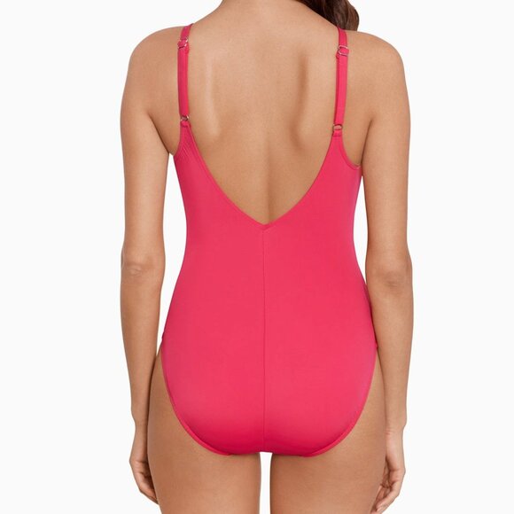 Magicsuit by Miraclesuit Riveted Diana Swimsuit 1-PC Coral Rose Pink Size 16 NEW - Picture 2 of 10